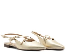 Sapatilha Slingback Bico Fino Duas Tiras Dourada