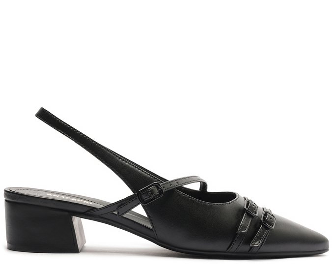 Sapatilha Slingback Salto Bloco Fivelas Preta