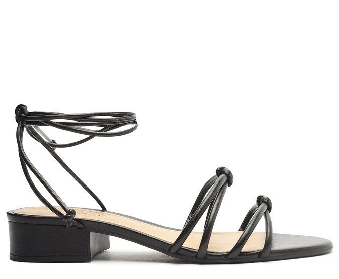 Sandália Salto Bloco Tiras Amarração Preta