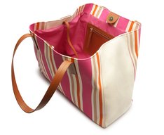 Bolsa Shopping Grande Lona Tricolor Rosa e Laranja