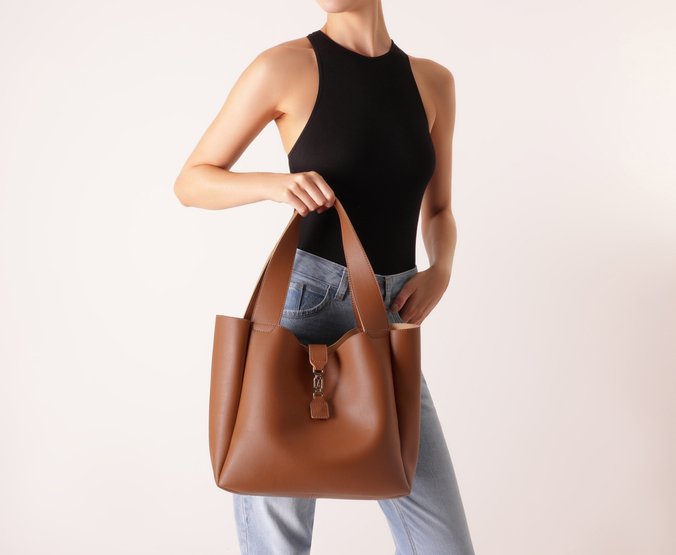 Bolsa Shopping Grande Detalhe Marrom