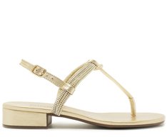 Sandália Slim Pedrarias Dourada Salto Bloco