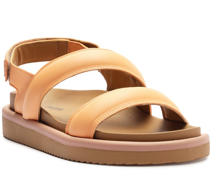 Sandália Papete Duas Tiras Velcro Bege