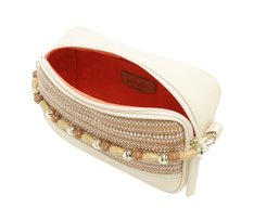 Bolsa Tiracolo Média Missangas Branco E Marrom