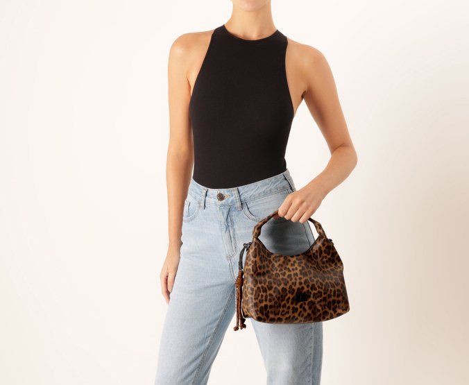 Bolsa Tiracolo Média Merlot Animal Print