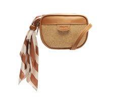 Bolsa Tiracolo Média Raffia Com Lenço Marrom
