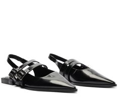 Sapatilha Slingback Bico Fino Fivelas Preta
