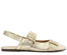 Sapatilha Slingback Tiras Fivela Dourada