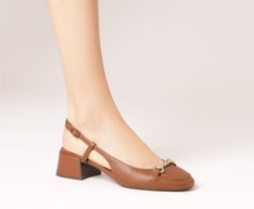 Sapatilha Slingback Salto Bloco Bridão Marrom