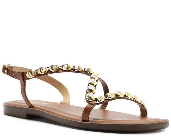 Sandália Tira Curvada Metalizada Marrom