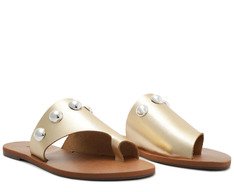 Rasteira Maxi Tachas Couro Dourada