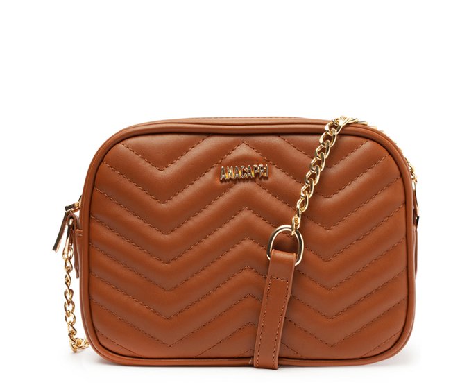 Bolsa Tiracolo Média Matelassê Zig Zag Marrom | Anacapri
