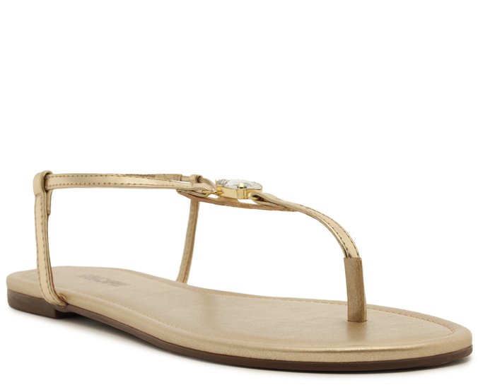 Sandália Rasteira Slim Pedraria Dourada