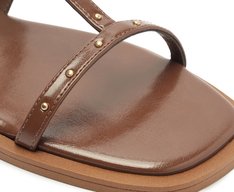 Rasteira Tiras Finas Tachas Marrom Cinammon