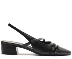 Sapatilha Slingback Salto Bloco Fivelas Preta