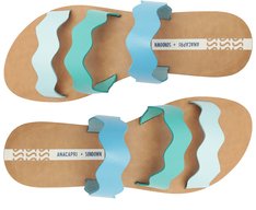 Rasteira Tiras Ondas Sundown Couro Azul