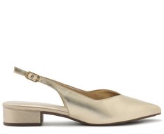 Sapatilha Slingback Salto Bloco Corte Triangular Dourada