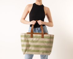 Bolsa Shopping Grande Listras Vinil Verde