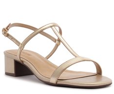 Sandália Salto Bloco Tiras Minimalistas Dourada