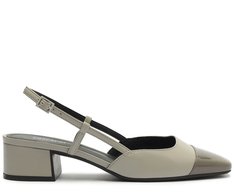 Sapatilha Slingback Salto Bloco Cinza Ponta Verniz Prateada