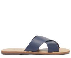 Rasteira Azul Navy Couro Tiras Cruzadas