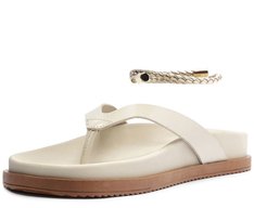 Chinelo Papete Couro com Tornozeleira Branca