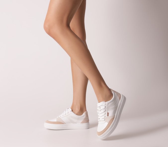 Tenis Branco e Nude Recorte Vinil Transparente Ayla