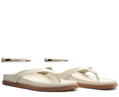 Chinelo Papete Couro com Tornozeleira Branca