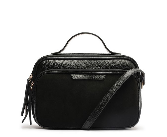 Bolsa Tiracolo Média Franjas Preta