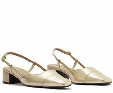 Sapatilha Slingback Salto Bloco Ponta Dourada