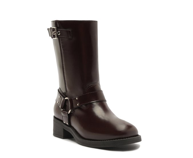 Bota Biker Cano Médio Marrom Escuro