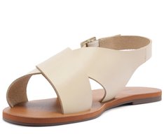 Rasteira Monocolor Tiras Cruzadas Couro Bege