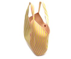 Bolsa Shopping Grande Knit Listrado Amarelo e Rosa