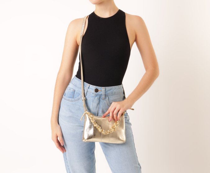 Bolsa Tiracolo Pequena Corrente Cordão Dourada