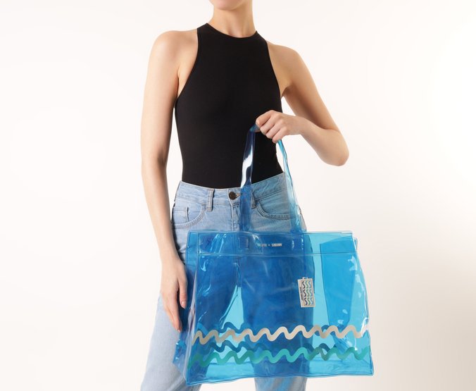 Bolsa Shopping Grande Translúcida Sundown Azul