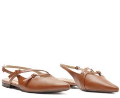 Sapatilha Slingback Bico Fino Duas Tiras Marrom