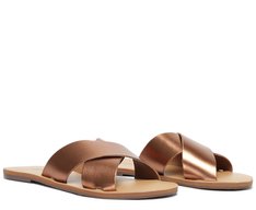 Rasteira Tiras Cruzadas Couro Bronze