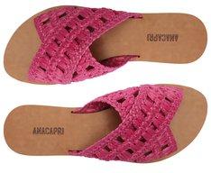 Rasteira Tiras Cruzadas Palha Rosa