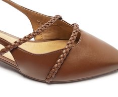 Sapatilha Slingback Salto Bloco Tranças Marrom