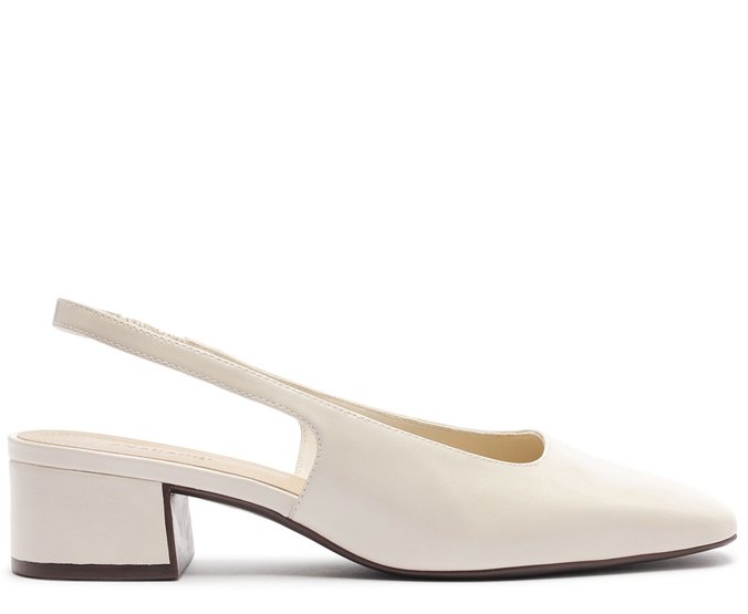 Sapatilha Salto Bloco Slingback Ponta Quadrada Branca