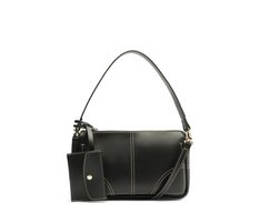 Bolsa Tiracolo Baguete Média Costura Ornamental Preta