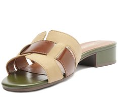 Sandália Mule Tira H Multineutra Bege e Verde