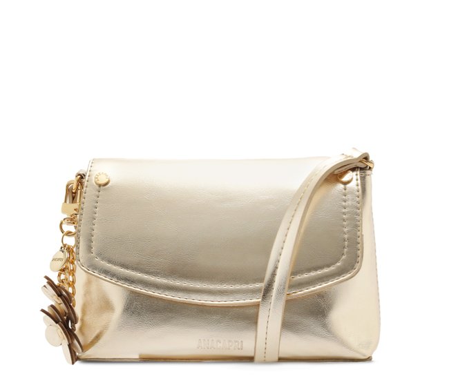 Bolsa Tiracolo Pequena Chaveiro Flor Dourada