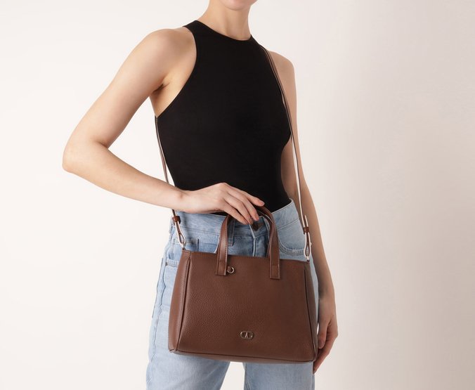 Bolsa Tote Grande Chaveiro Removível Marrom