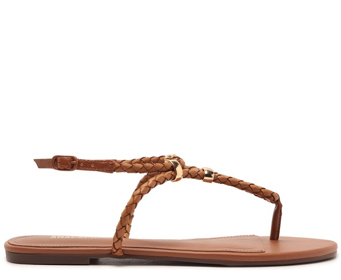 Sandália Rasteira Tiras Trançadas Marrom