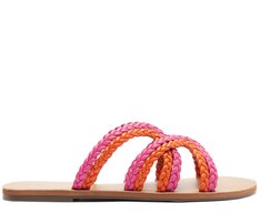 Rasteira Tiras Trançadas Natural Pink e Laranja