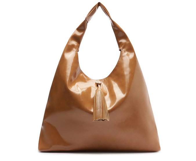 Bolsa Shopping Grande Verniz Tassel Marrom