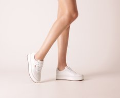 Tênis Flatform Branco Listra Bege