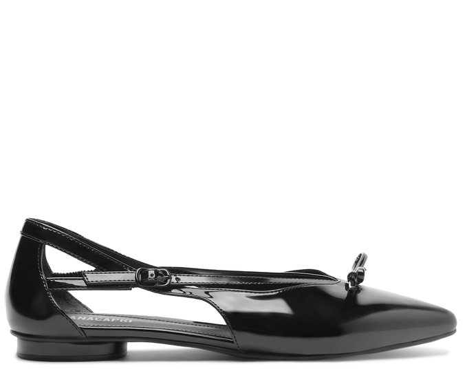 Sapatilha Ponta Fina Laço Verniz Preta