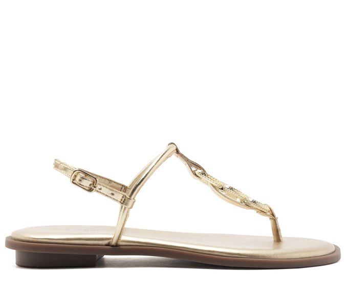 Sandália Slim Mini Salto Bloco Dourada